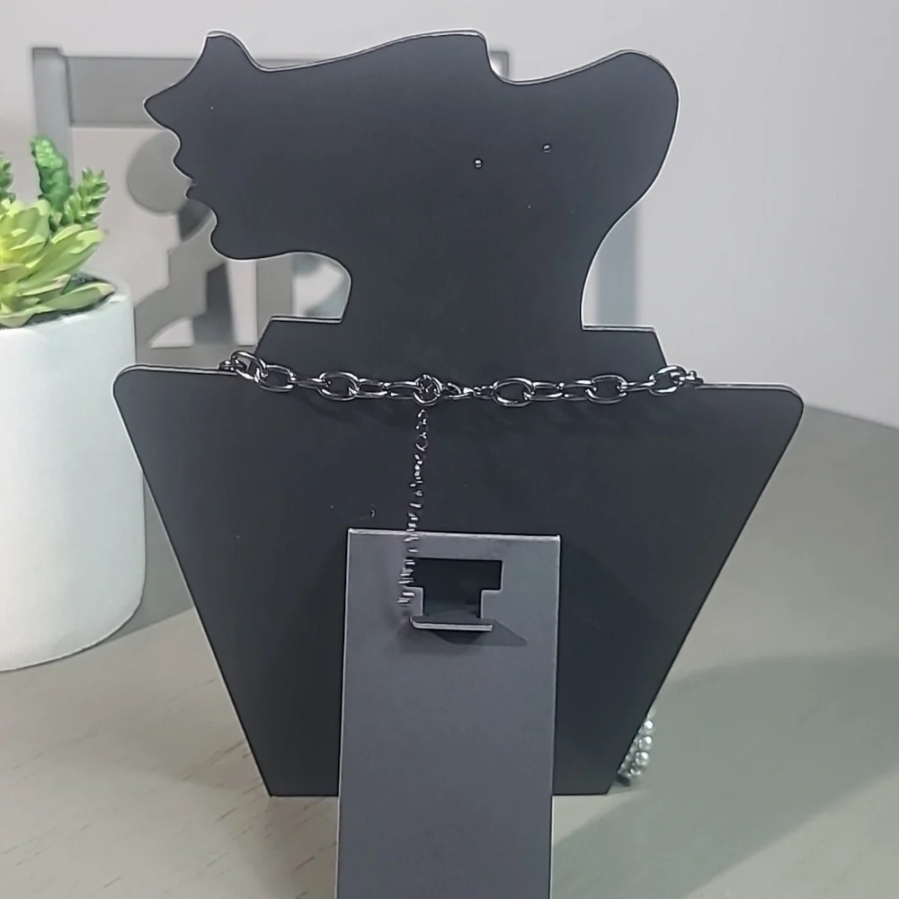 Gun Metal Gray Chunky Chain With Gray Faux Pearl Necklace